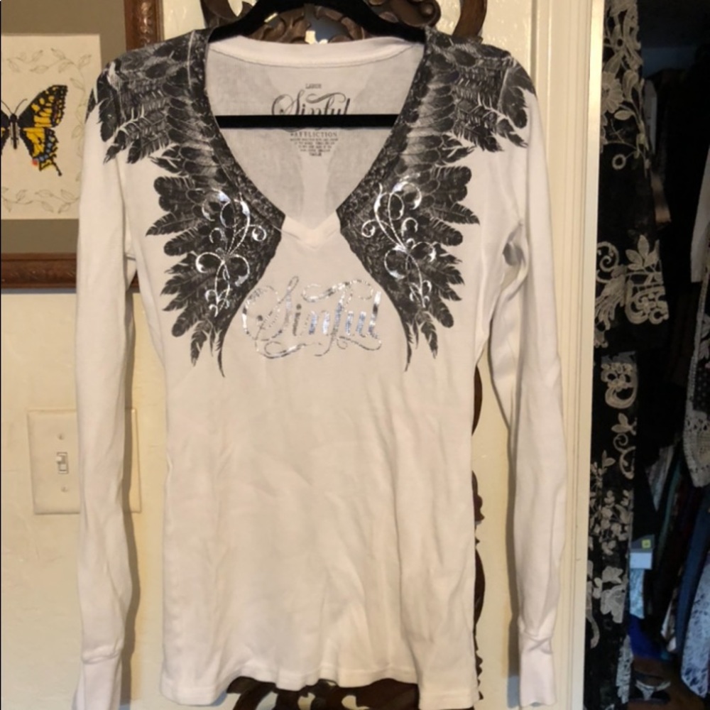 SINFUL TEE long sleeve white black silver.
